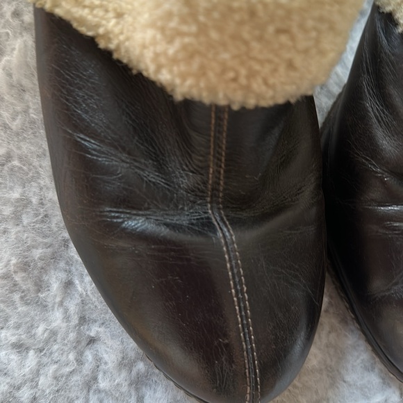 Coach Kacie vintage high heel clog mules shearling trim Made in Italy dark brown - Picture 7 of 10
